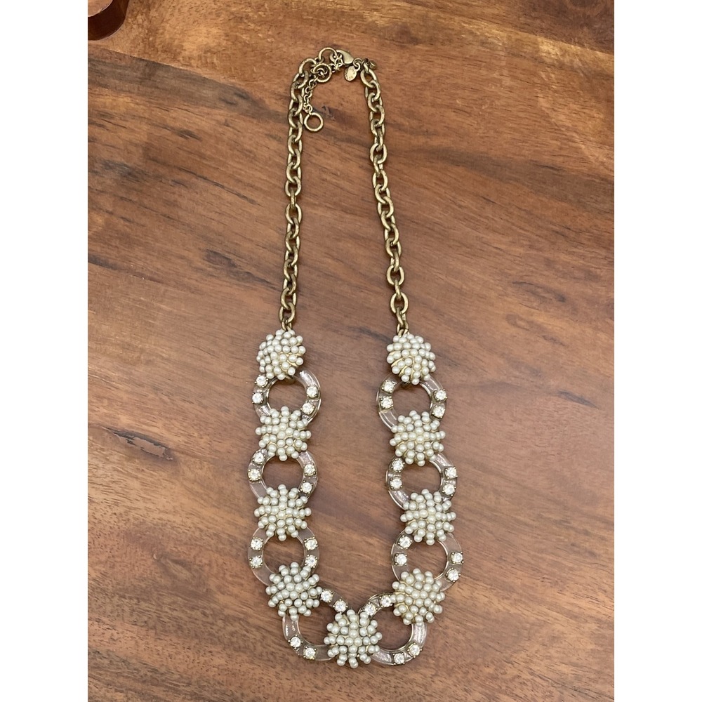 Ann Taylor Necklace Faux Pearl Lucite Rhinestone Gold Tone Statement Chunky 18in